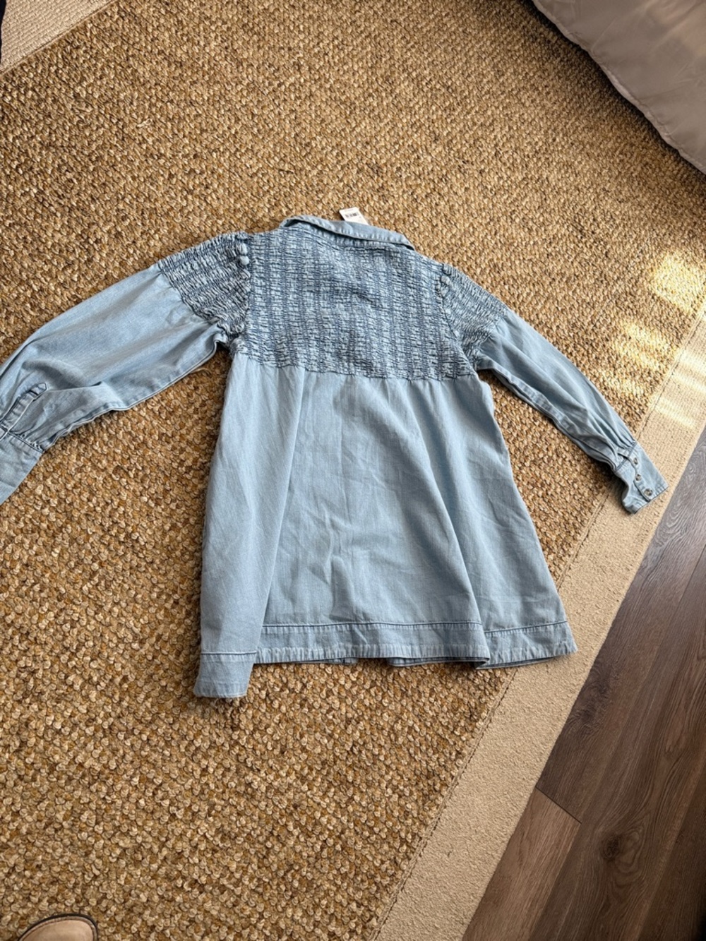 Free People Washed Blue Smocked Denim Mini Dress - Picture 7 of 9